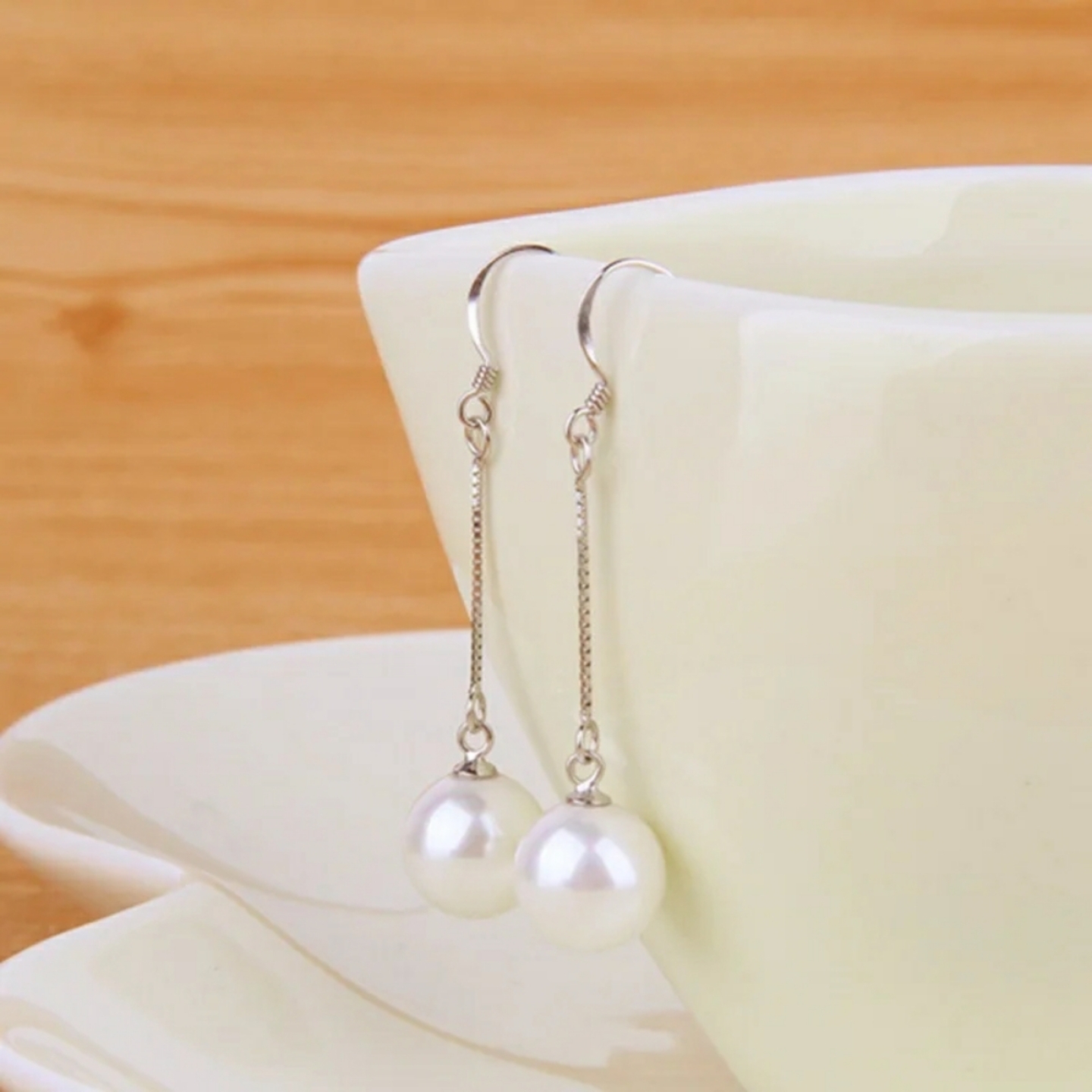 Silver Tranquility Pearl Drop Earrings