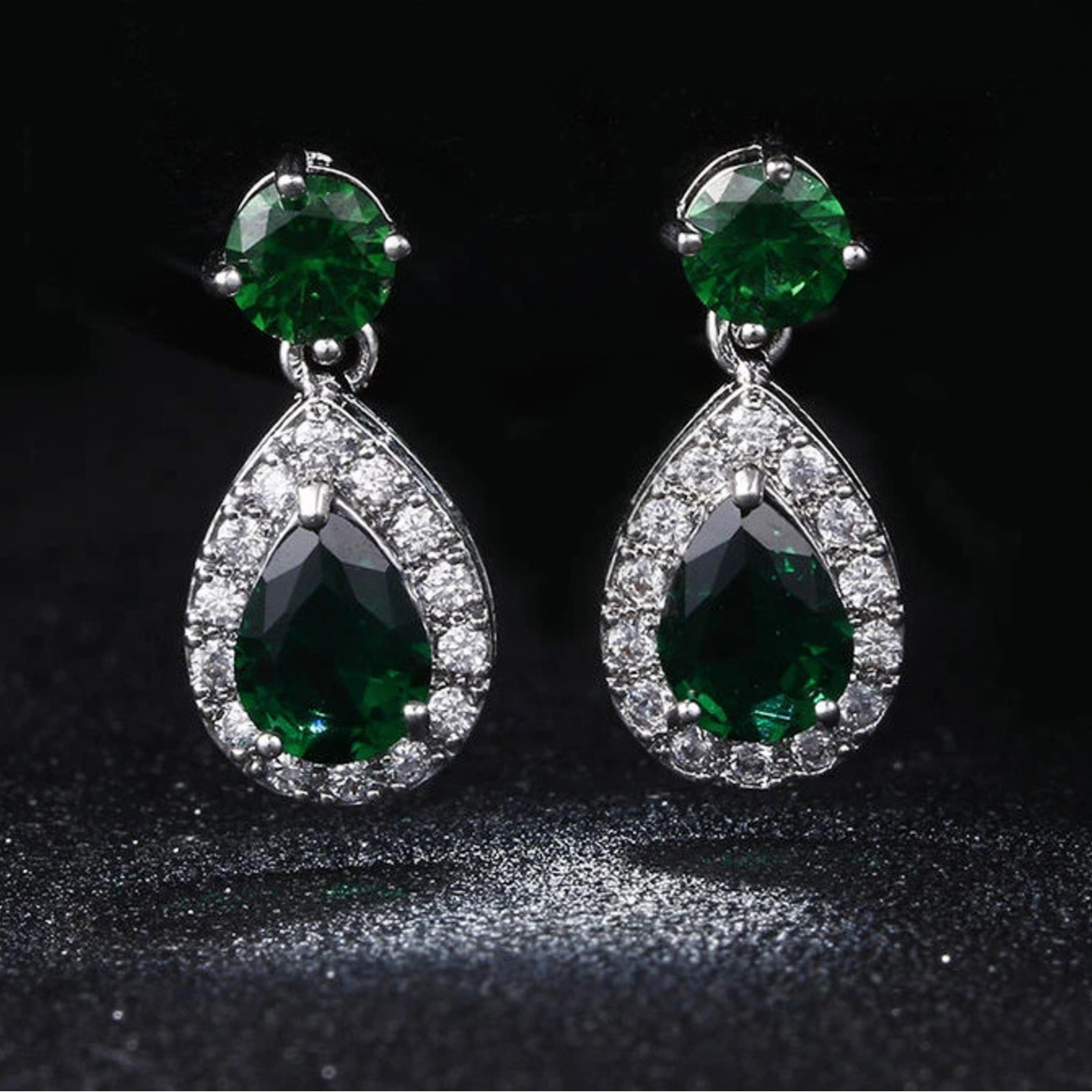 Green crystal Drop shape earring