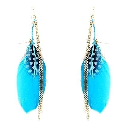 Ashiana Delicate Light blue Feather and gold tassel Earrings