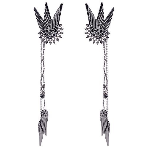 Ashiana Stunning Gun metal tassel Angel wings clip on ear cuff Pair