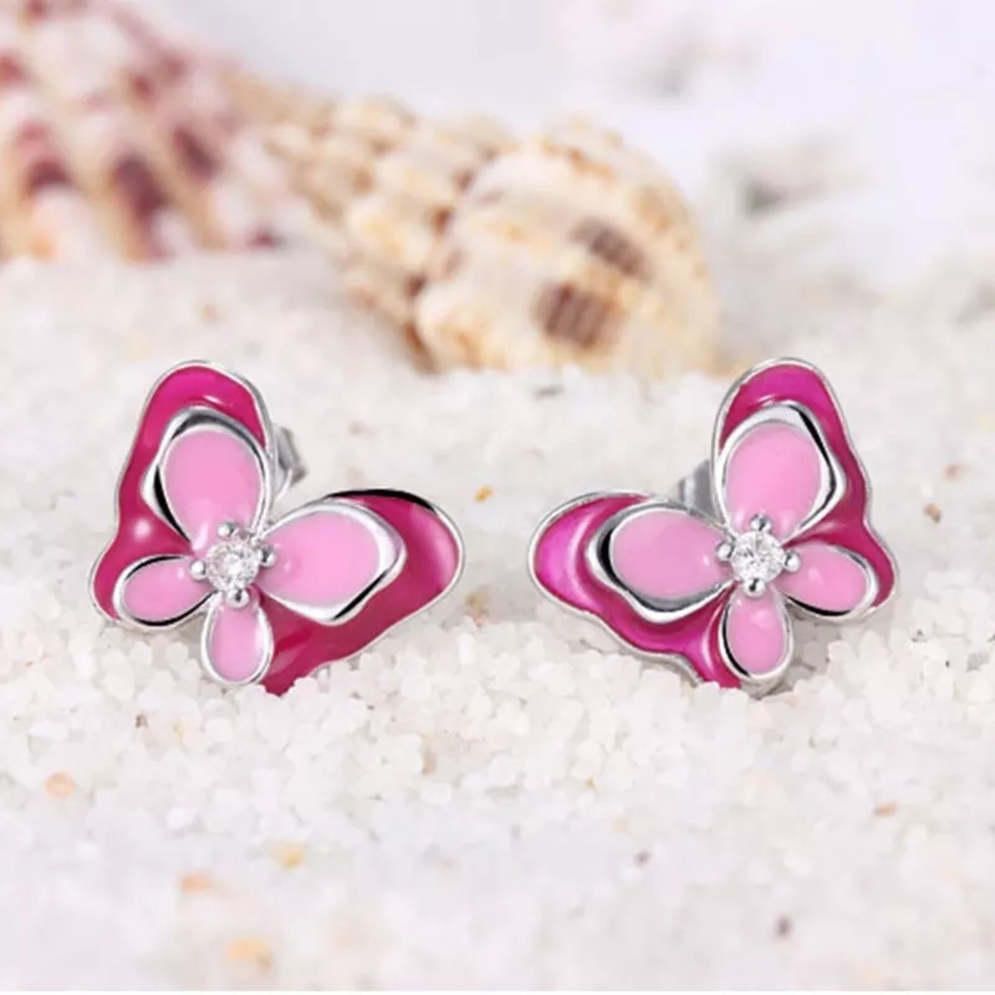 Sterling Silver Pink Dreamy Butterfly Earrings