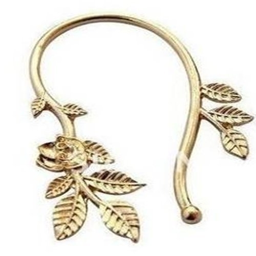 Ashiana Beautiful gold rose flower and leaf ear cuff