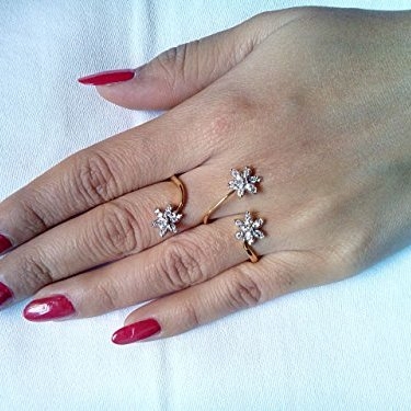 Ashiana Exclusive Ethnic American diamond double finger adjustable finger ring flower d1