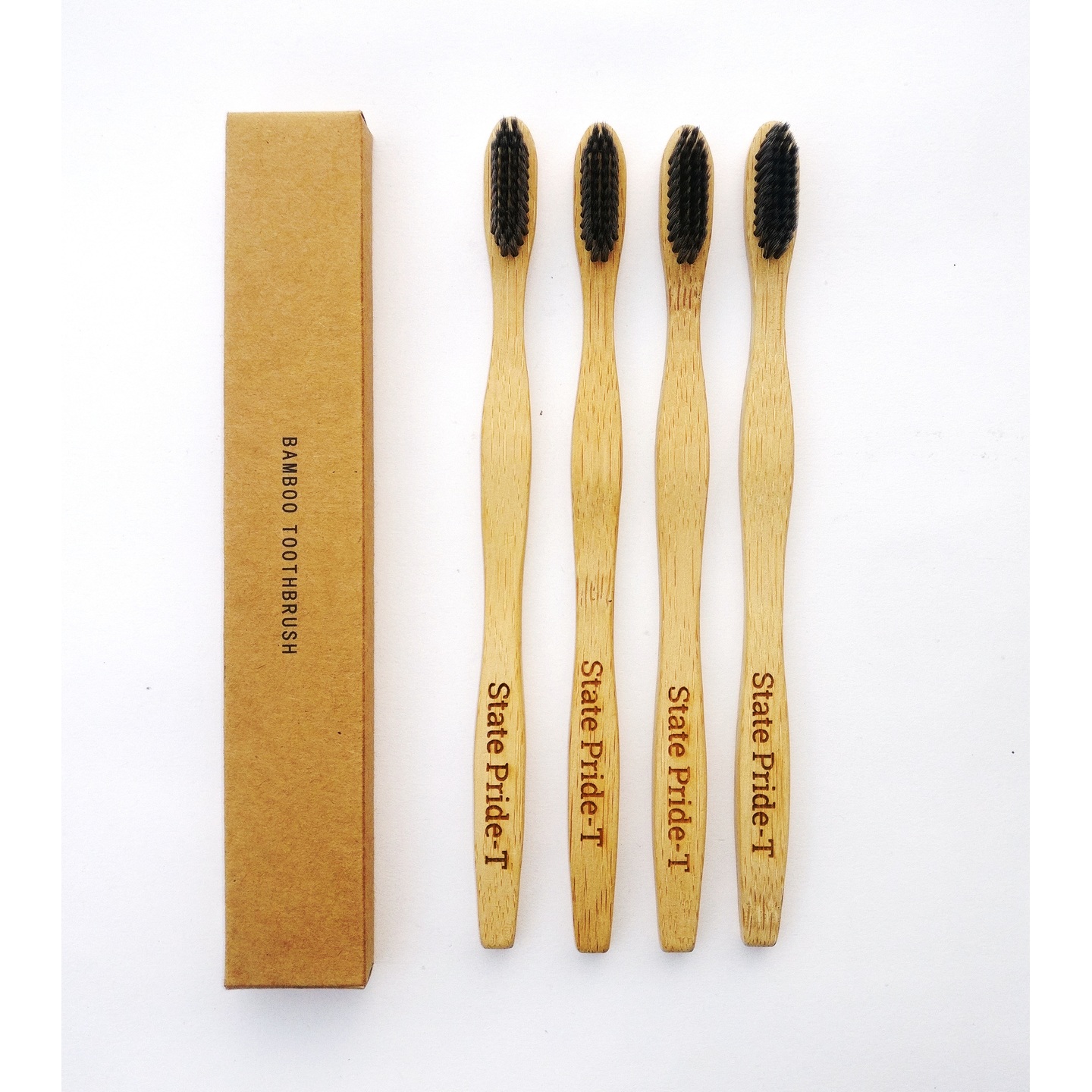 State Pride -T Biodegradable Bamboo Toothbrush for Adults - Pack of 4| Eco Toothbrushes | 100% Biodegradable Handle | Black Charcoal Medium Bristles | Recyclable Toothbrush | BPA & Plastic-Free
