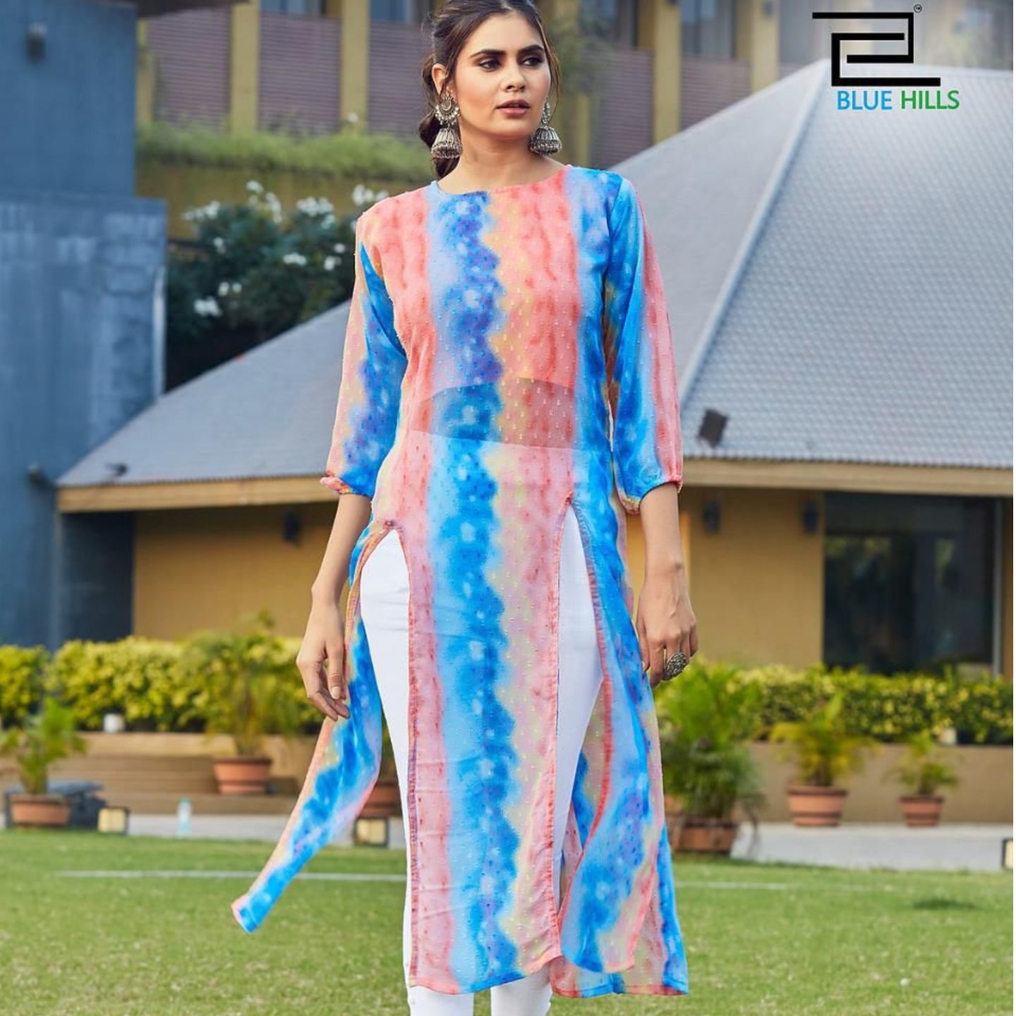 Slit Fancy Georgette Kurtis - M L XL XXL
