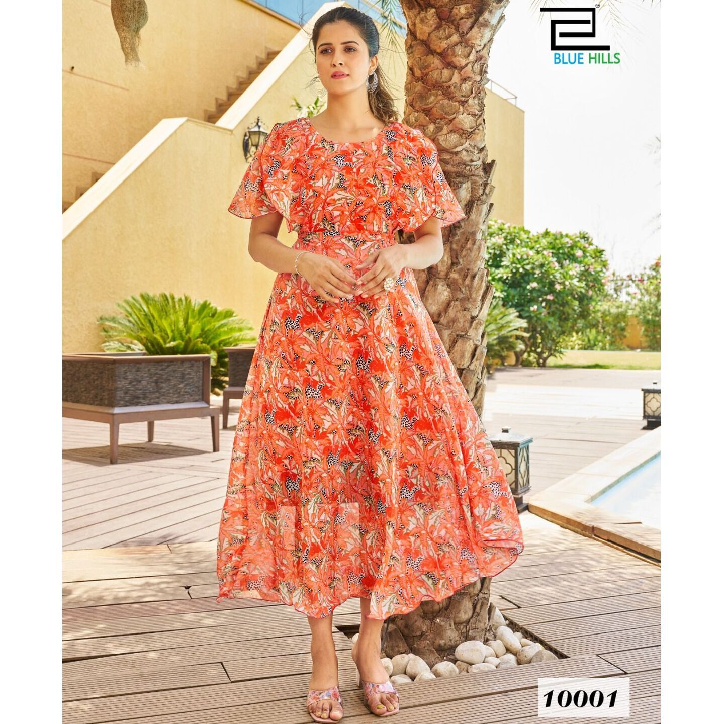 2_Fox Georgette Designer Flare Dress - L XL XXL 3XL 4XL