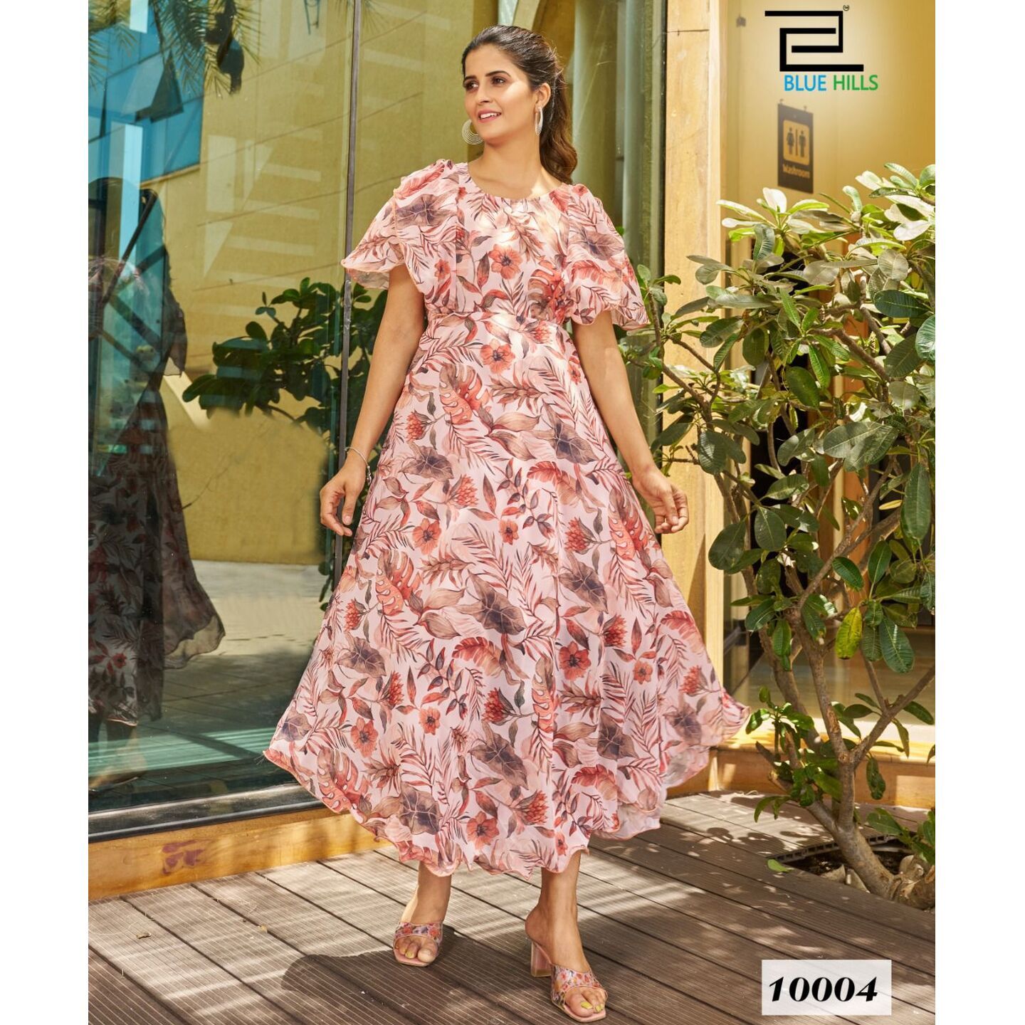 7_Fox Georgette Designer Flare Dress - L XL XXL 3XL 4XL