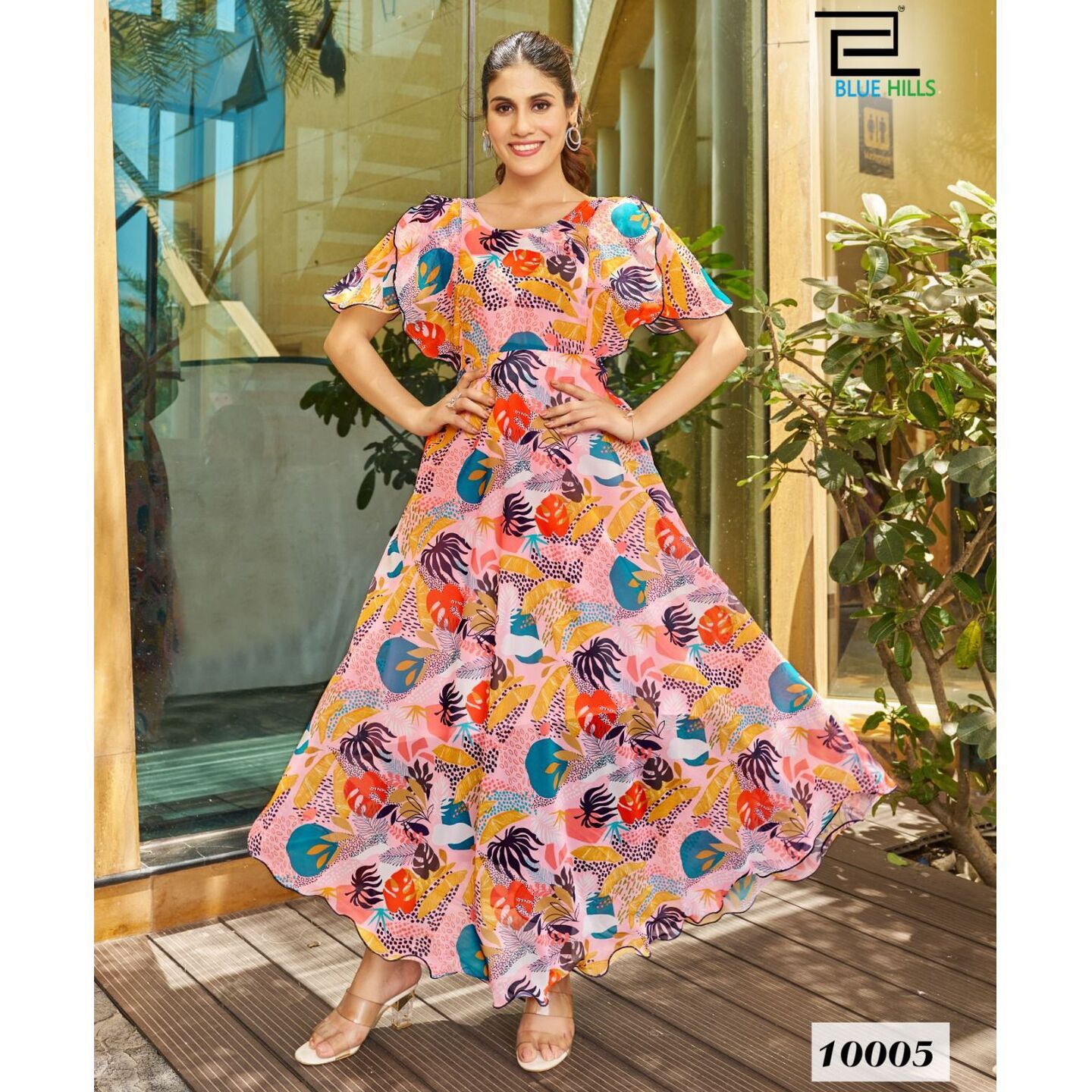 6_Fox Georgette Designer Flare Dress - L XL XXL 3XL 4XL