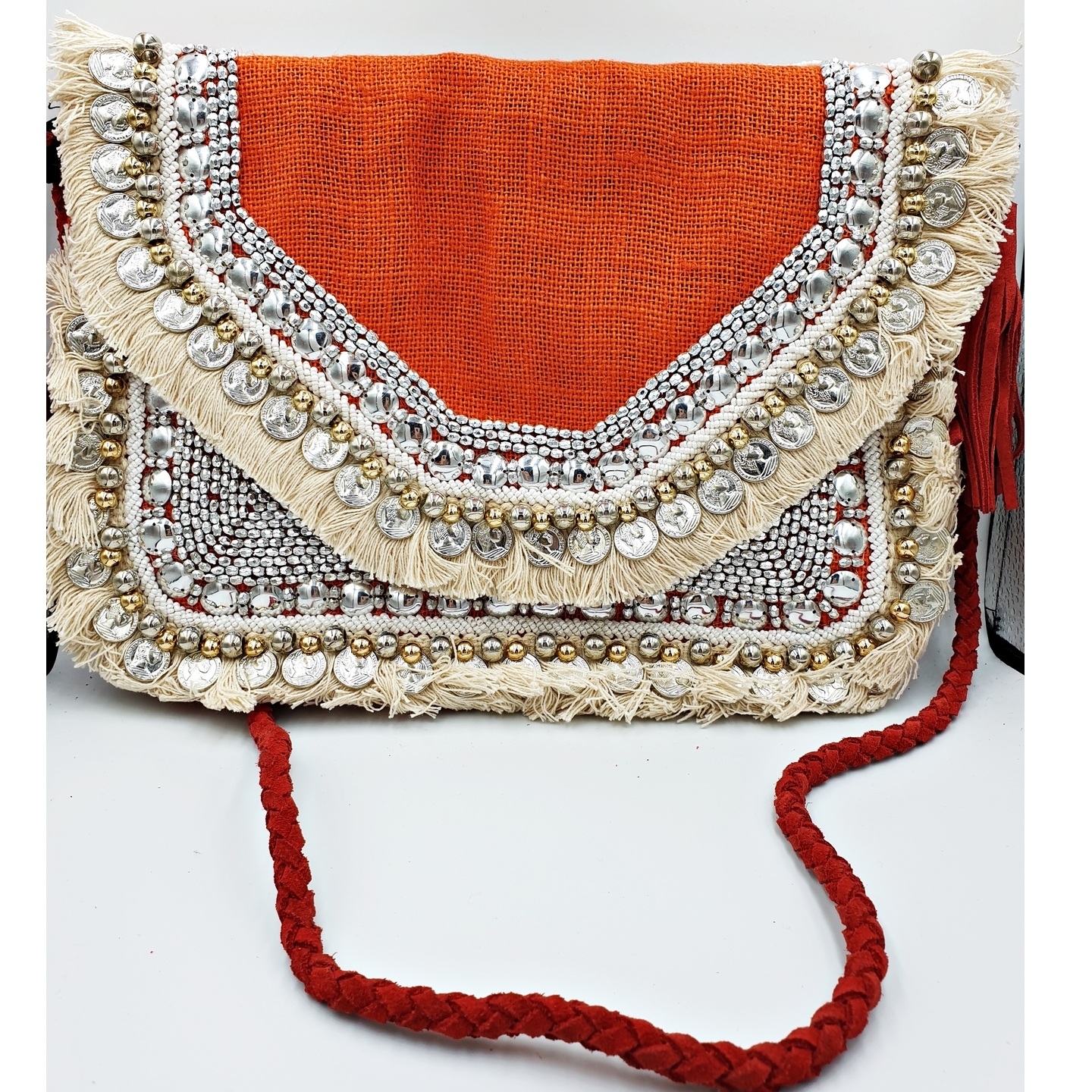 Boho Bag - Hand Crafted Hand Embroidered - Women Sling Bag - Style Aashe Orange