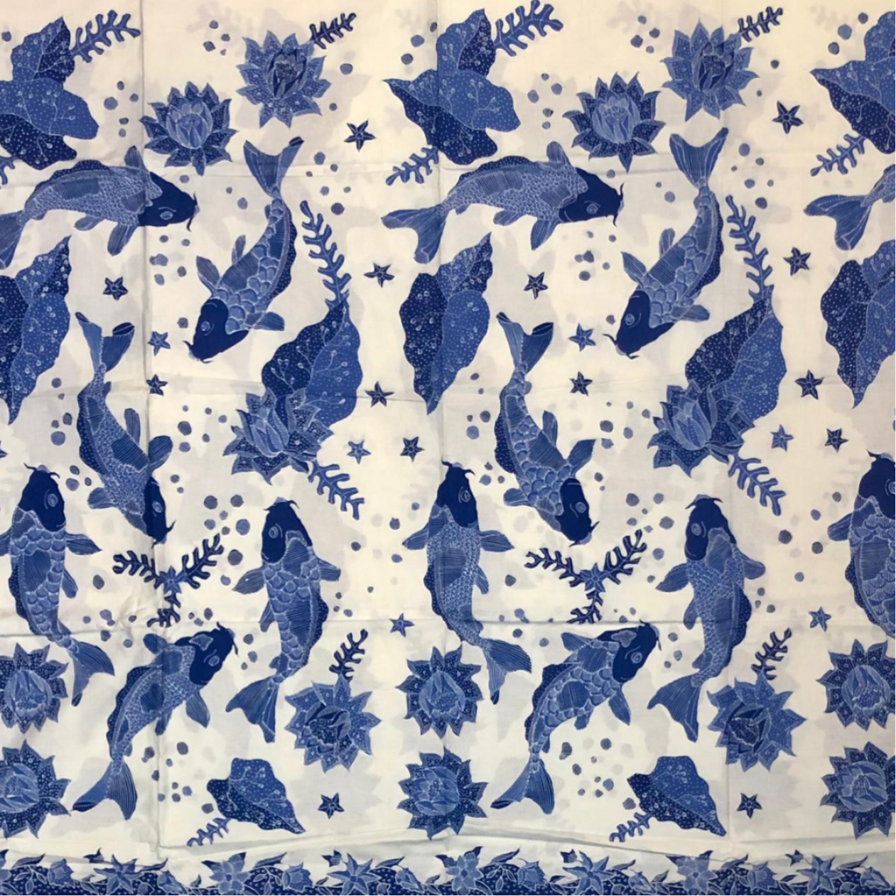 blue white hand drawn batik fabrics