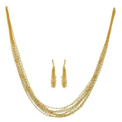 HIGH TRENDZHand Made Gold Plated Multi Strand Pearl Necklace Jewellery Set