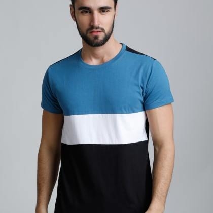 DillingerTurquoise Blue & White & Black Color Block T-Shirt MTS-SKU-33