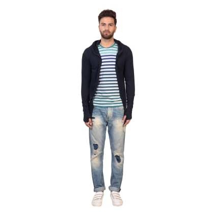 PauseBlue Solid Hooded Slim Fit Cardigan