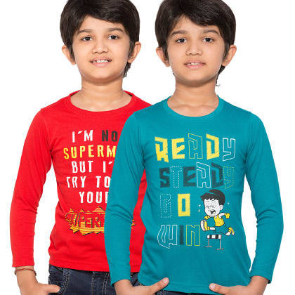 Maniac KidsMulticolor Fullsleeve Printed T-Shirts Pack Of 2
