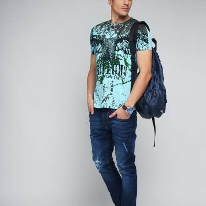 Difference Of OpinionBlue Cotton Graphic Printed T-Shirt