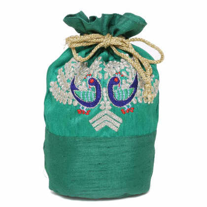 HEPBURNETTEGreen Polyester Potli Bag-Amour Propre