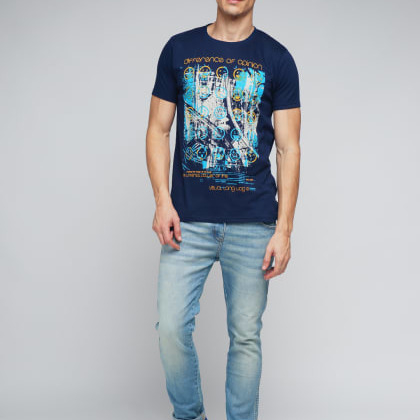 Difference Of OpinionNavy Blue Cotton Graphic Printed T-Shirt OFZ-SCO-120