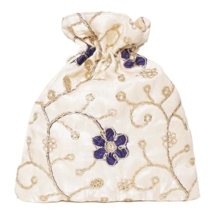HEPBURNETTEWhite Polyester Potli Bag-Floria