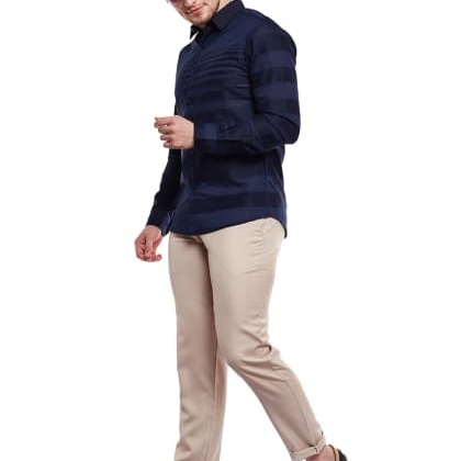 ATORSeNavy Blue Self Designed Stripe Shirt