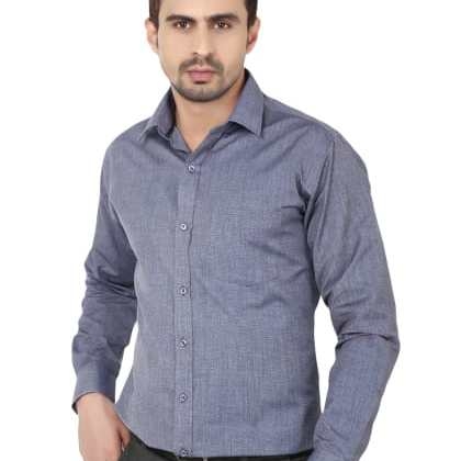 HancockNavy Solid Pure Slim Fit Formal Shirt