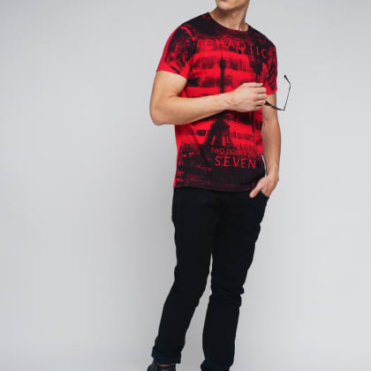 Difference Of OpinionRed Cotton Graphic Printed T-Shirt
