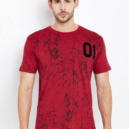 PunkCasual Red Short Sleeves Round Neck T-Shirt