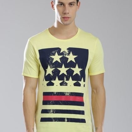 MASCULINO LATINOPrinted Yellow T-Shirt With Round Neck MTS-SKU-4