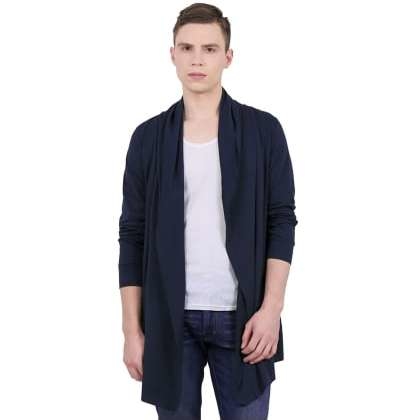 PauseBlue Solid Cotton Full Sleeves Cardigan