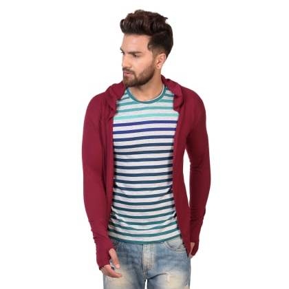 PauseMaroon Solid Hooded Slim Fit Cardigan