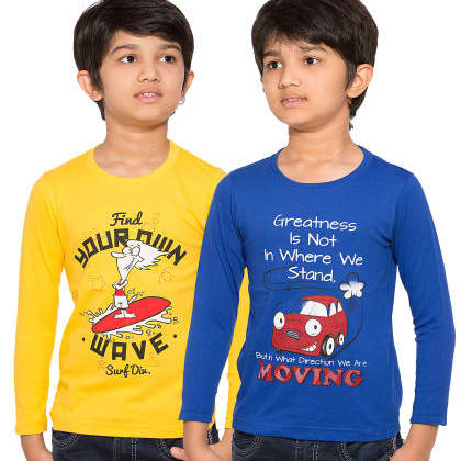Maniac KidsMulticolor Fullsleeve Printed T-Shirts Pack Of 2