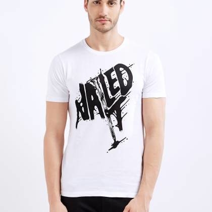 ManiacHalf Sleeve White Printed T-Shirt