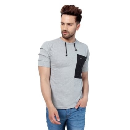 PauseSilver Solid Cotton Slim Fit Half Sleeve T-Shirt