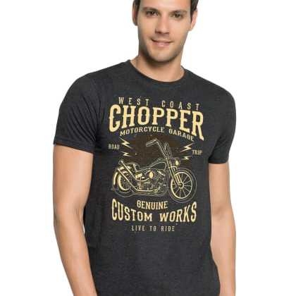 ZorcheeRound Neck Printed Poly-Cotton T-Shirt - Charcoal Melange