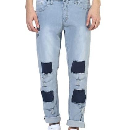 EstroloCut Patched And Distressed Narrow Fit Jeans