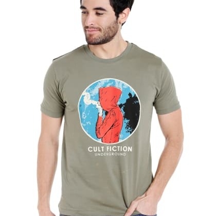 Cult FictionRound Neck Light Olive Graphic Print Cotton T-Shirt OFZ-SCO-117