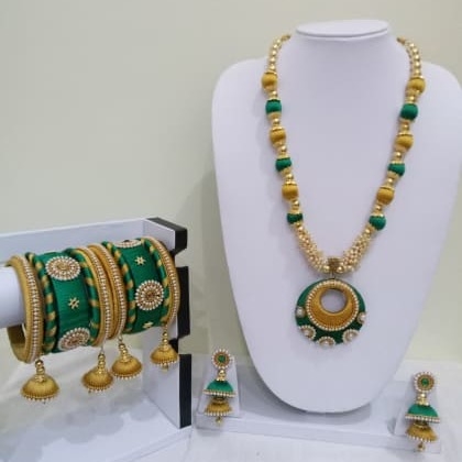RAINBOWLorial Donut Necklace Set Double Jhumka With Jhumka Bangles  FAC-SCO-35