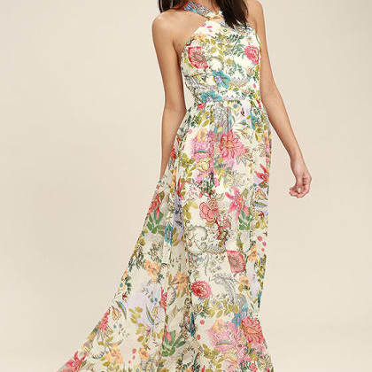MelodramaHalter Neck Floral Maxi Dress