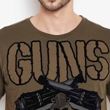 PunkCasual Olive Short Sleeves Round Neck T-Shirt