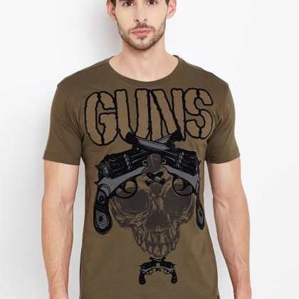 PunkCasual Olive Short Sleeves Round Neck T-Shirt