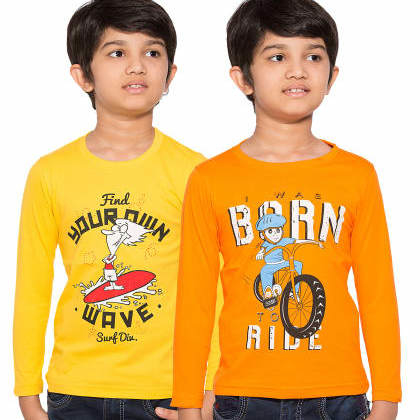 Maniac KidsMulticolor Fullsleeve Printed T-Shirts Pack Of 2