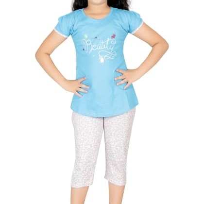 Fashion FeverBlue And White Cotton Night Suit