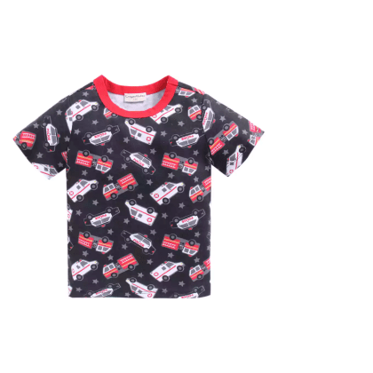 Crayon FlakesDark Grey Police Bus Printed T-Shirt