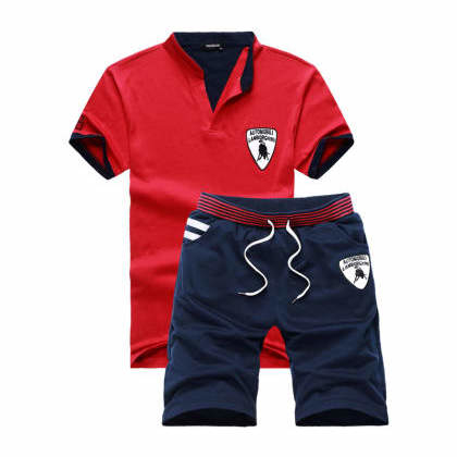 JoblessRed Polo T-Shirt With Blue Shorts MJSB-SKU-97