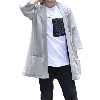 PauseGrey Solid Cotton Half Sleeves Cardigan