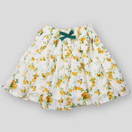 PIKABOOWhite Base Yellow Flower Printed Skirt