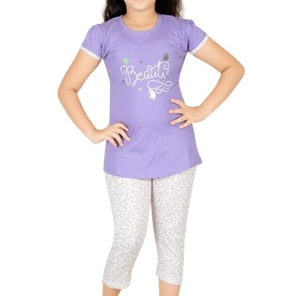 Fashion FeverPurple And White Cotton Night Suit