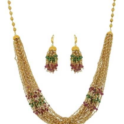HIGH TRENDZHand Made Gold Plated Multi Strand Pearl Necklace Jewellery Set