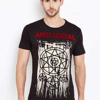 PunkCasual Black Short Sleeves Round Neck T-Shirt