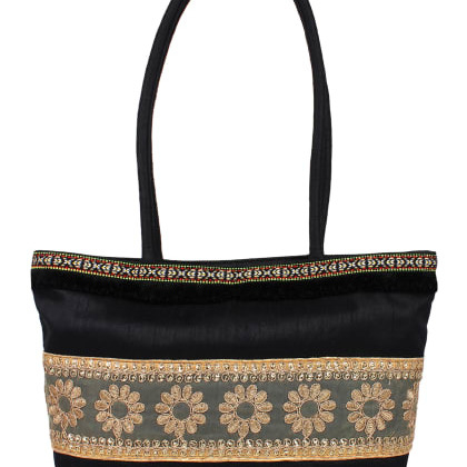 AnekaantMesh Black Art Silk Shoulder Bag