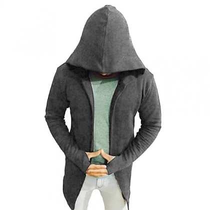 PauseGrey Solid Cotton Hooded Slim Fit Full Sleeve Cardigan